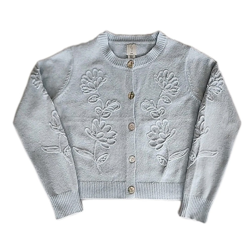 Womens Cardigan Size S Pastel Blue Embroidered Floral Twee Soft Girl Cottage